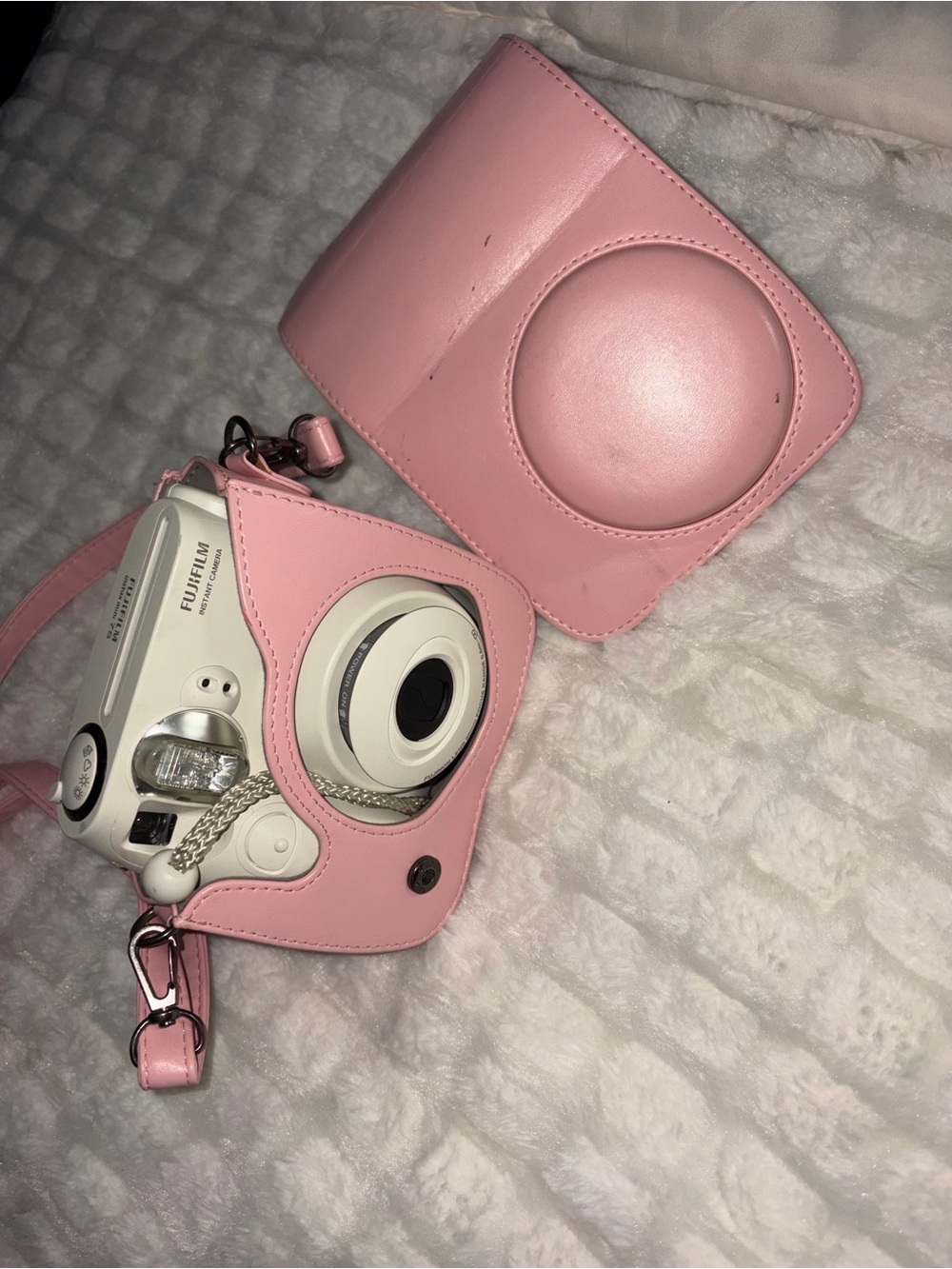 Fujifilm White Instant Camera with Pink Case and Strap